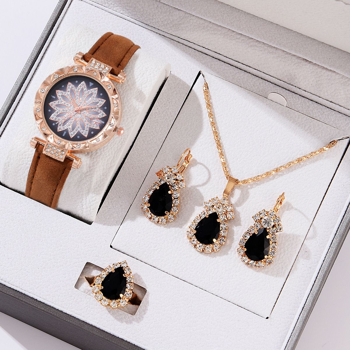 Vito vya Wanawake Saa/Pete/Pete za Wanawake 4 Piece Jewelry Set Watch Earrings Necklace Ring Women Fashion Quartz Watch Luxury Jewelry Valentine's Day Gift+Free gift box