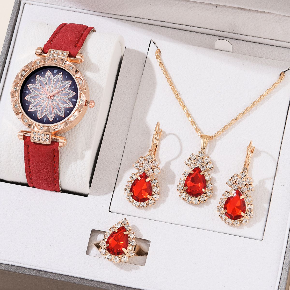 Vito vya Wanawake Saa/Pete/Pete za Wanawake 4 Piece Jewelry Set Watch Earrings Necklace Ring Women Fashion Quartz Watch Luxury Jewelry Valentine's Day Gift+Free gift box
