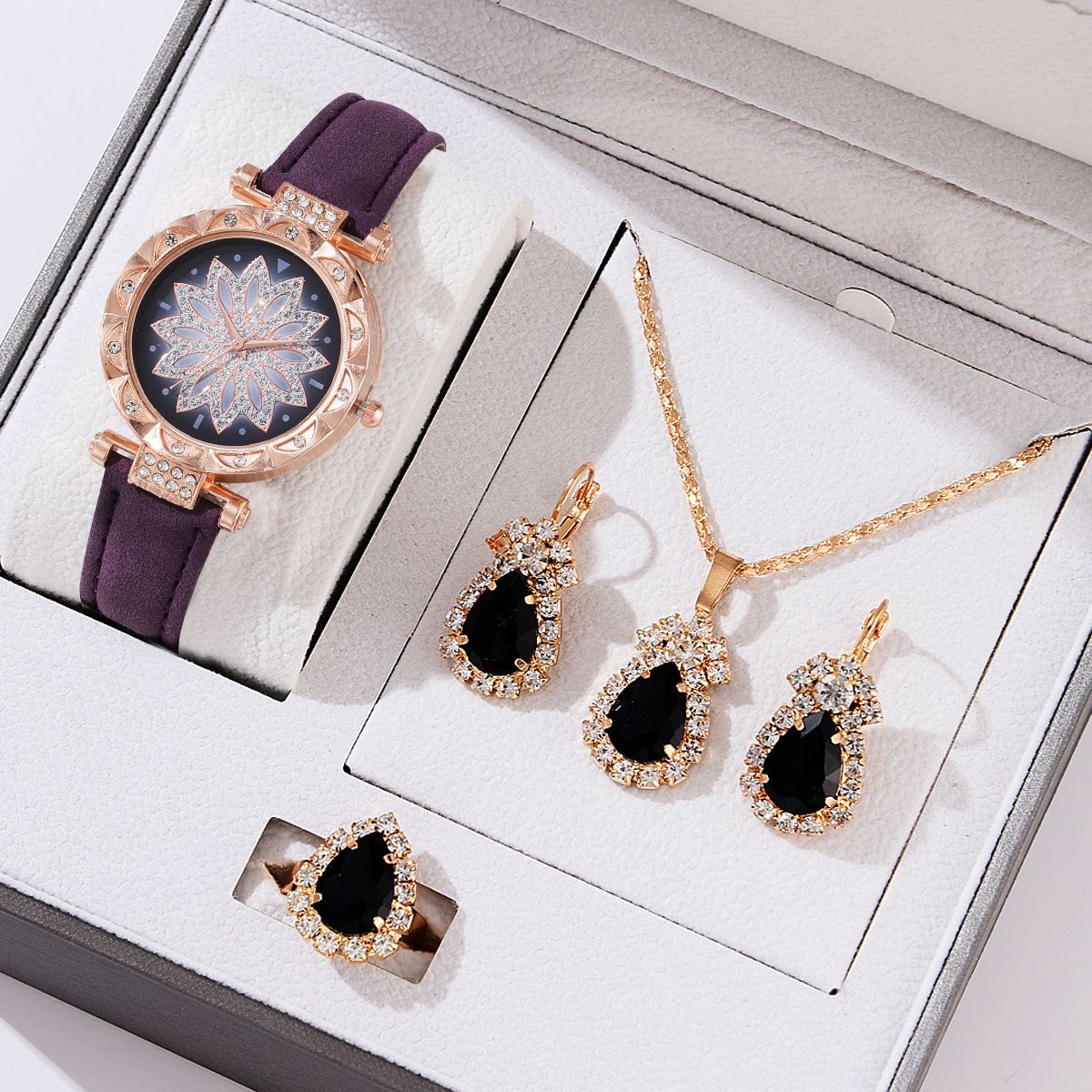 Vito vya Wanawake Saa/Pete/Pete za Wanawake 4 Piece Jewelry Set Watch Earrings Necklace Ring Women Fashion Quartz Watch Luxury Jewelry Valentine's Day Gift+Free gift box