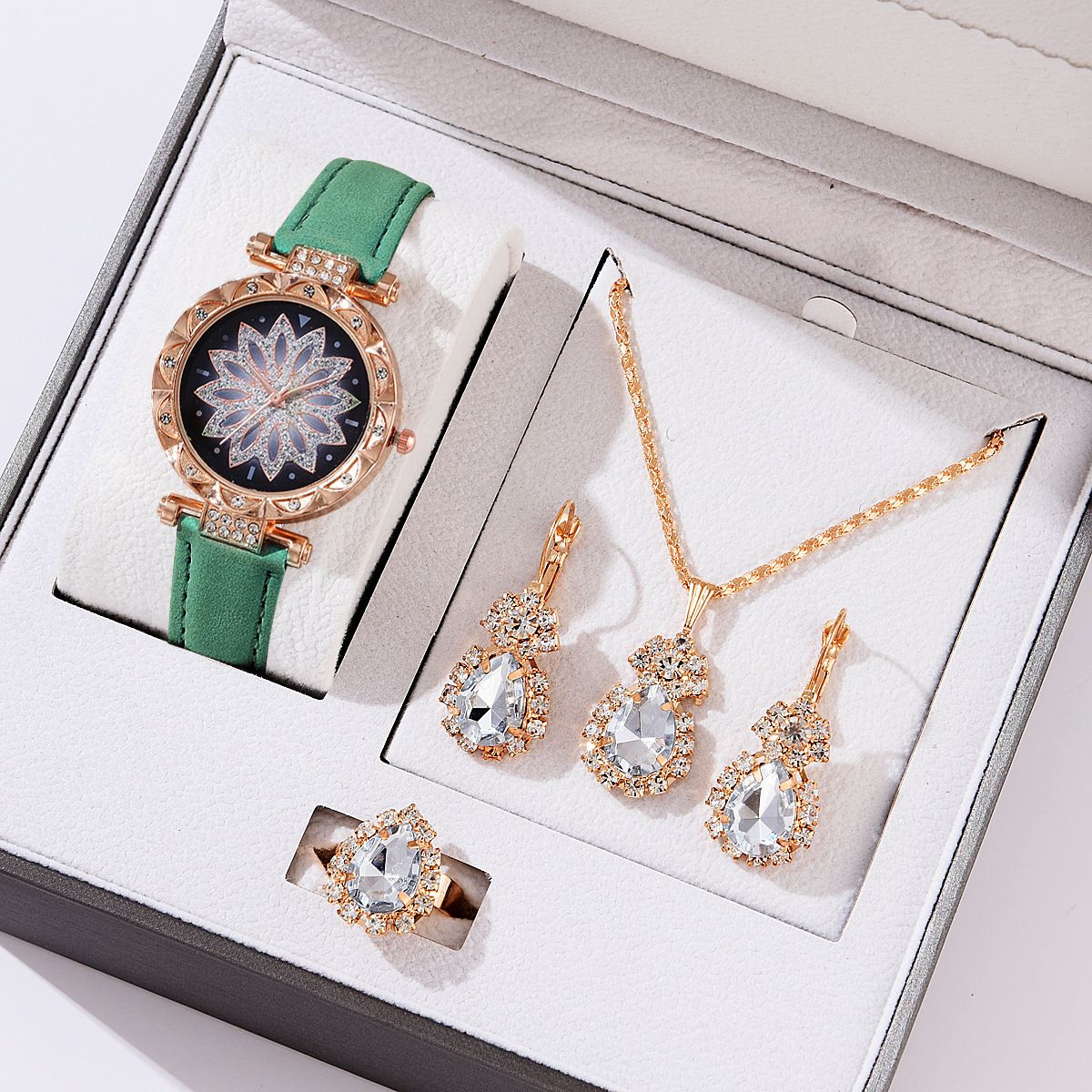 Vito vya Wanawake Saa/Pete/Pete za Wanawake 4 Piece Jewelry Set Watch Earrings Necklace Ring Women Fashion Quartz Watch Luxury Jewelry Valentine's Day Gift+Free gift box