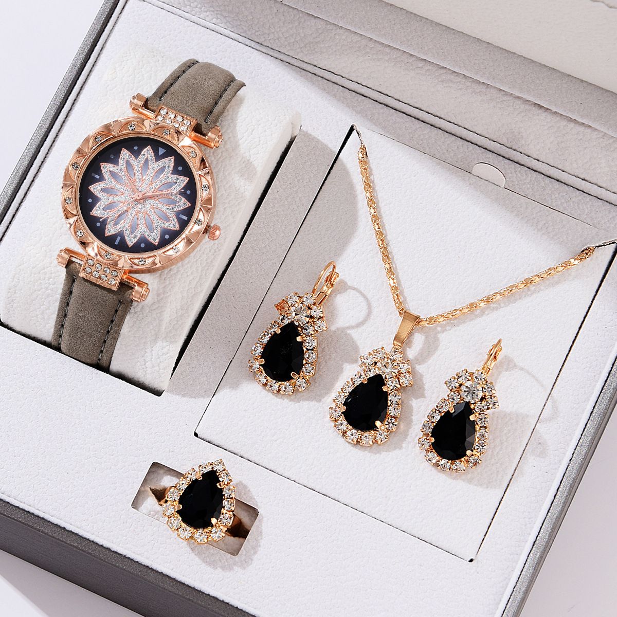 Vito vya Wanawake Saa/Pete/Pete za Wanawake 4 Piece Jewelry Set Watch Earrings Necklace Ring Women Fashion Quartz Watch Luxury Jewelry Valentine's Day Gift+Free gift box
