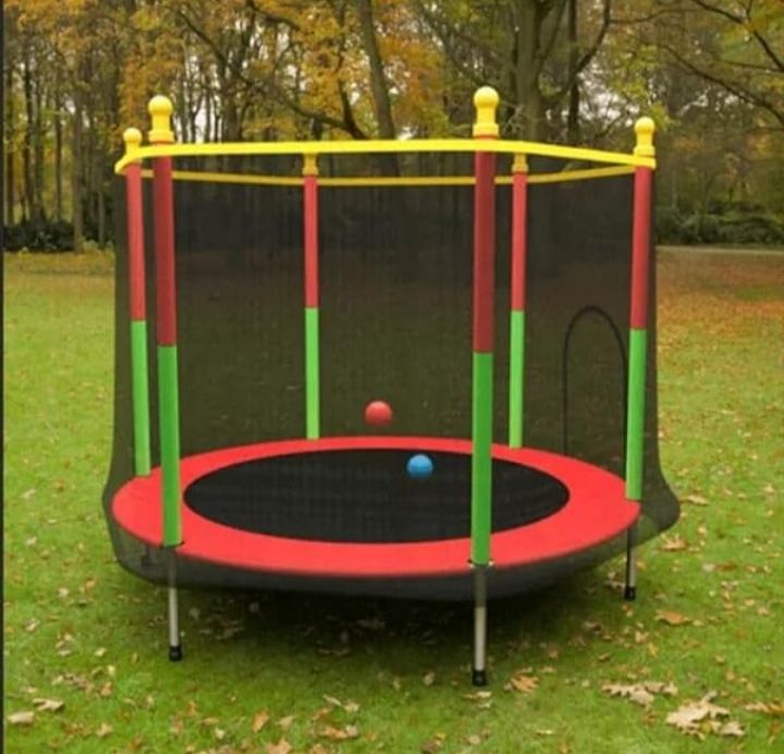 Indoor Trampoline with Safety Net and Safety Cushion, Durable Frame Round Trampoline with Built-in Zipper