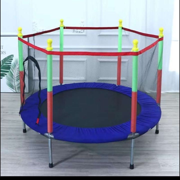 Indoor Trampoline with Safety Net and Safety Cushion, Durable Frame Round Trampoline with Built-in Zipper