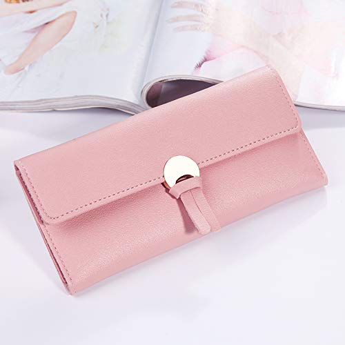 Women Long Wallet Ladies Coin Purse Tri-fold Wallet Card Case Black Wallet Pink