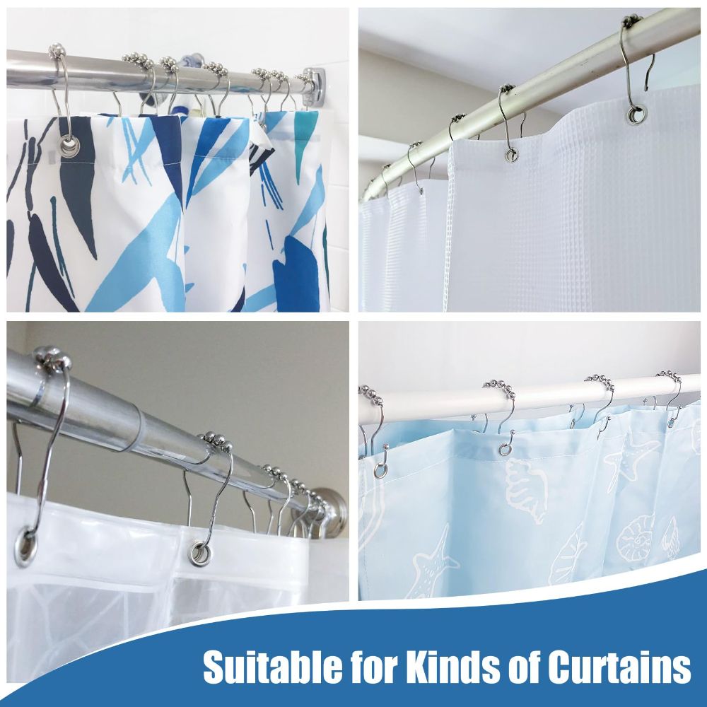 Shower Curtain Hooks Rings for Bathroom - 12 Pcs