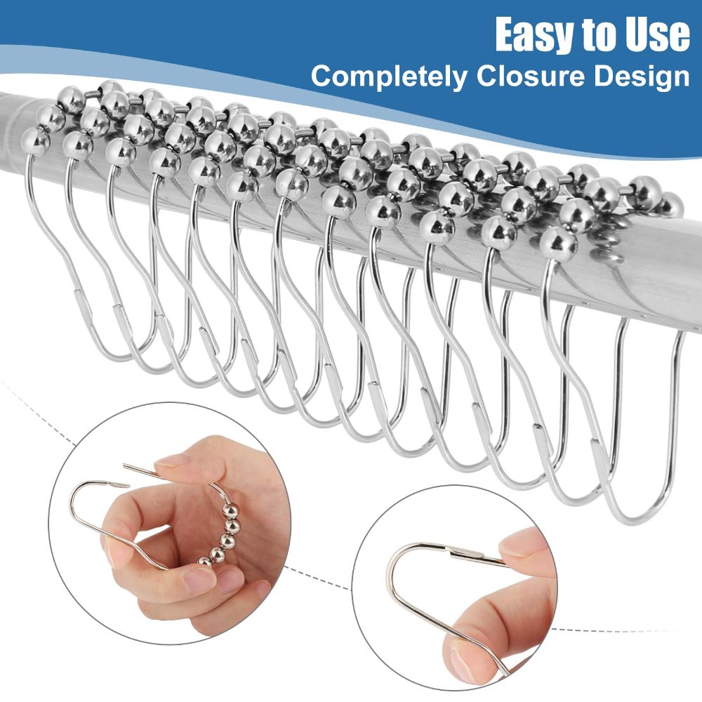 Shower Curtain Hooks Rings for Bathroom - 12 Pcs