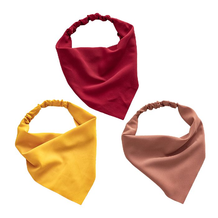 3pcs Elastic Hair Bandanas Boho Scarf  Headband Chiffon Head Kerchief Turban with Hair Clips for Women Solid Color
