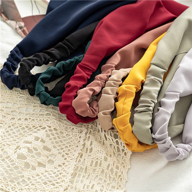3pcs Elastic Hair Bandanas Boho Scarf  Headband Chiffon Head Kerchief Turban with Hair Clips for Women Solid Color
