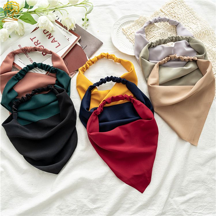 3pcs Elastic Hair Bandanas Boho Scarf  Headband Chiffon Head Kerchief Turban with Hair Clips for Women Solid Color