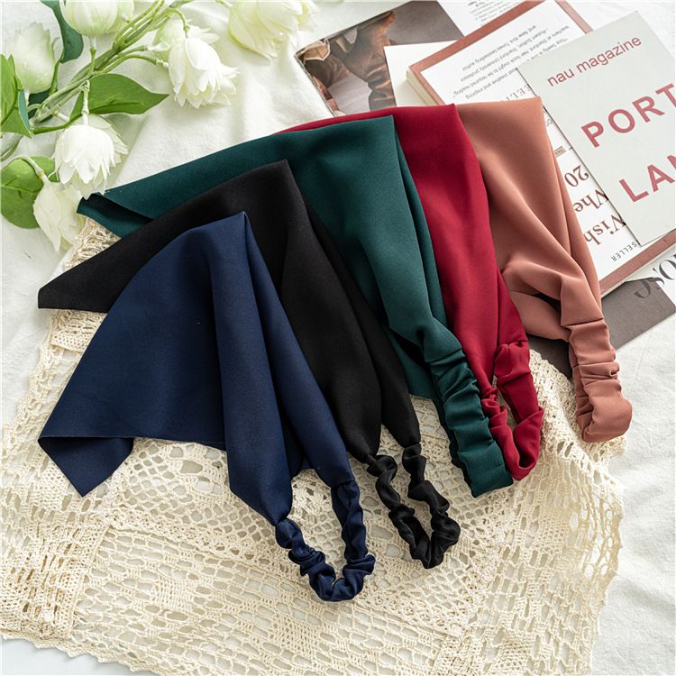 3pcs Elastic Hair Bandanas Boho Scarf  Headband Chiffon Head Kerchief Turban with Hair Clips for Women Solid Color