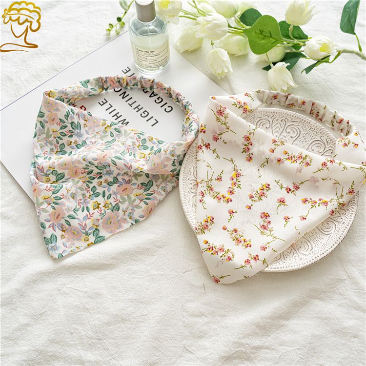 2pcs Floral Elastic Hair Bandanas Boho Scarf  Headband Head Kerchief Turban with Hair Clips for Women