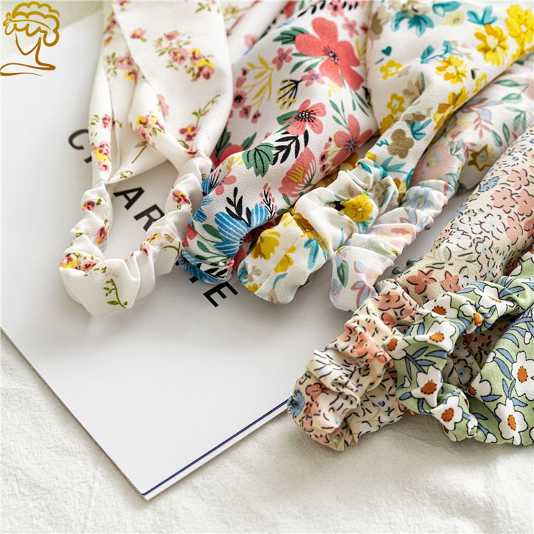2pcs Floral Elastic Hair Bandanas Boho Scarf  Headband Head Kerchief Turban with Hair Clips for Women