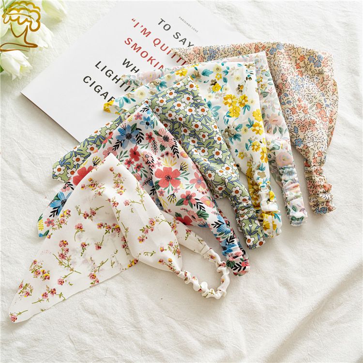 2pcs Floral Elastic Hair Bandanas Boho Scarf  Headband Head Kerchief Turban with Hair Clips for Women