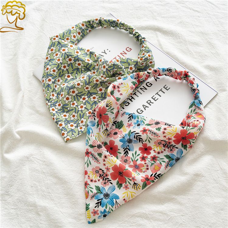 2pcs Floral Elastic Hair Bandanas Boho Scarf  Headband Head Kerchief Turban with Hair Clips for Women