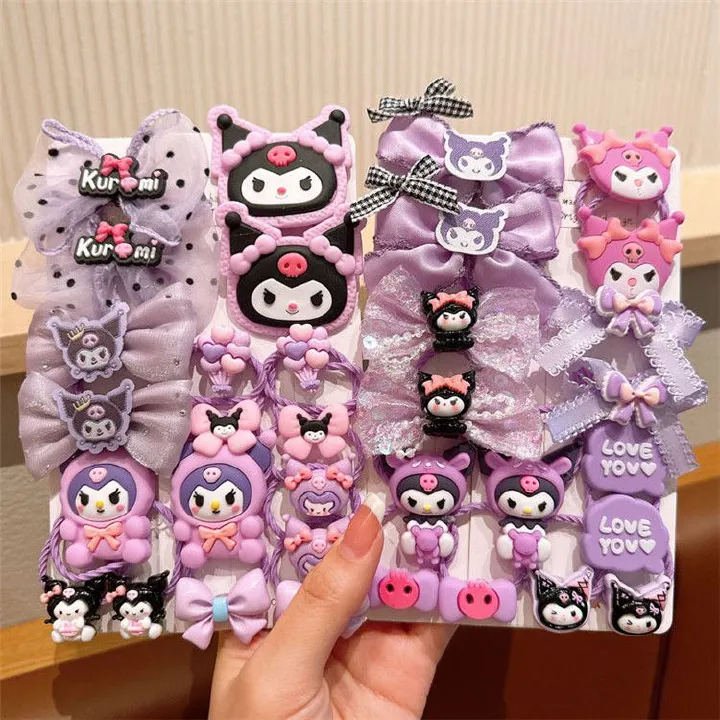 18/20Pcs Children Elastic Hair Ties Blingbling Kuromi Cute Candy Color Hair Bands Girls Hair Ring Soft Ponytail Holder Hair Accessories for Infants Toddlers Kids Teens