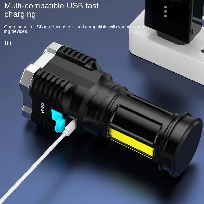 One factory Cross border strong light long-range shooting handheld searchlight for home outdoor camping night fishing operation LED strong light USB rechargeable flashlight