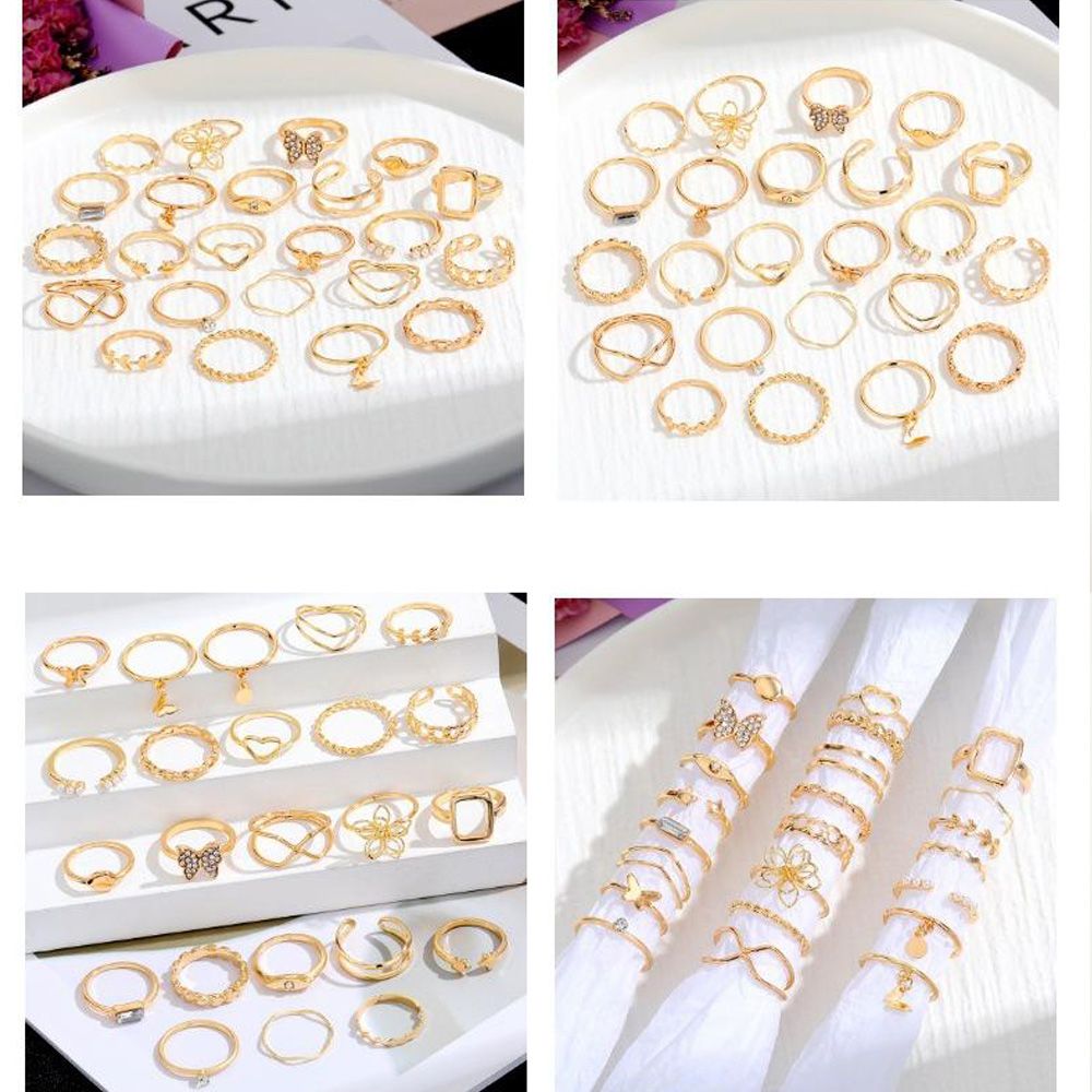 23PC women's butterfly Pearl Ring set women's personality multi-articular all-in-one high sense rings Ladies Fashion Accessories Girl Jewelry ring set