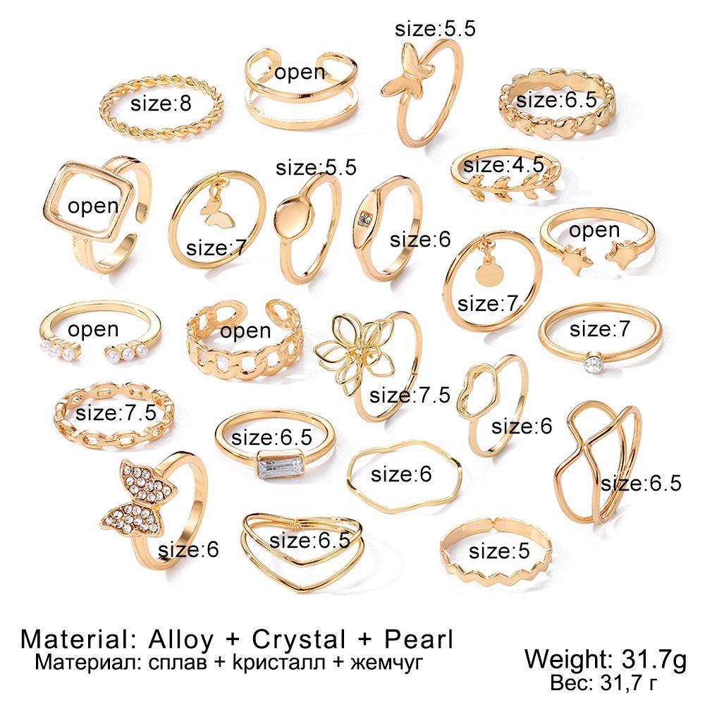 23PC women's butterfly Pearl Ring set women's personality multi-articular all-in-one high sense rings Ladies Fashion Accessories Girl Jewelry ring set