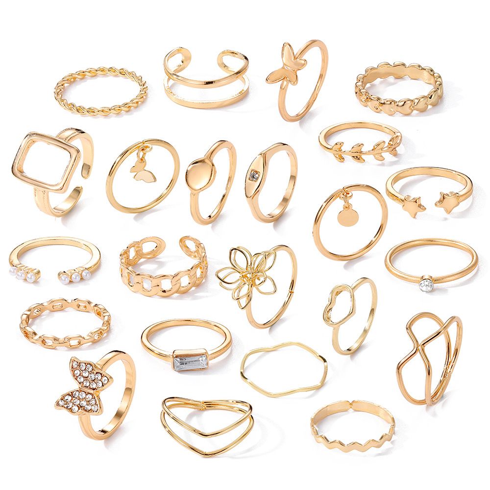 23PC women's butterfly Pearl Ring set women's personality multi-articular all-in-one high sense rings Ladies Fashion Accessories Girl Jewelry ring set