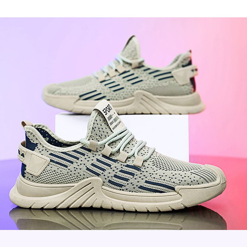 Large size 41-48 men's sneakers flying woven sports shoes mesh outdoor casual shoes Boy's lace-up gym shoes training shoes students running shoes