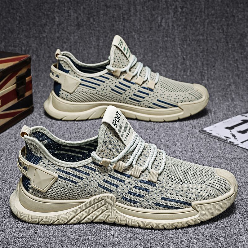 Large size 41-48 men's sneakers flying woven sports shoes mesh outdoor casual shoes Boy's lace-up gym shoes training shoes students running shoes  Khaki,EU41