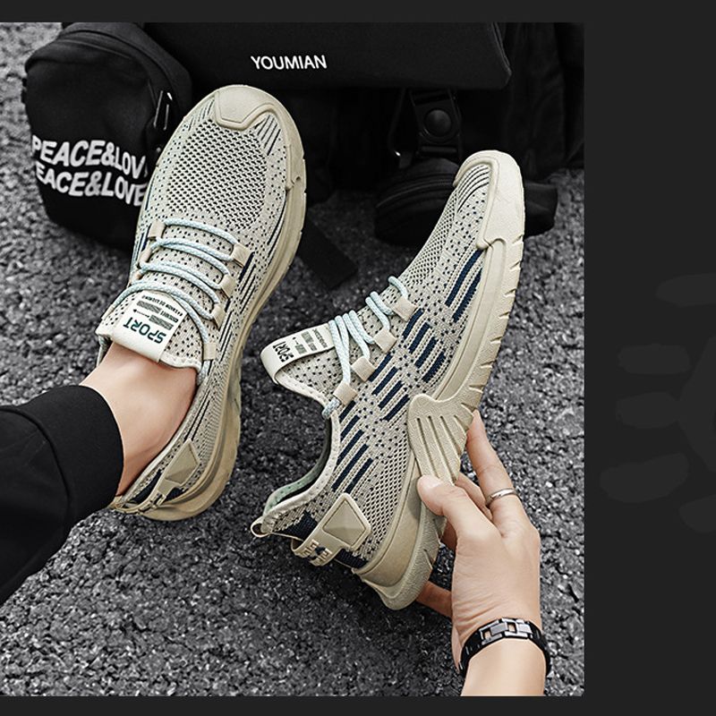 Large size 41-48 men's sneakers flying woven sports shoes mesh outdoor casual shoes Boy's lace-up gym shoes training shoes students running shoes