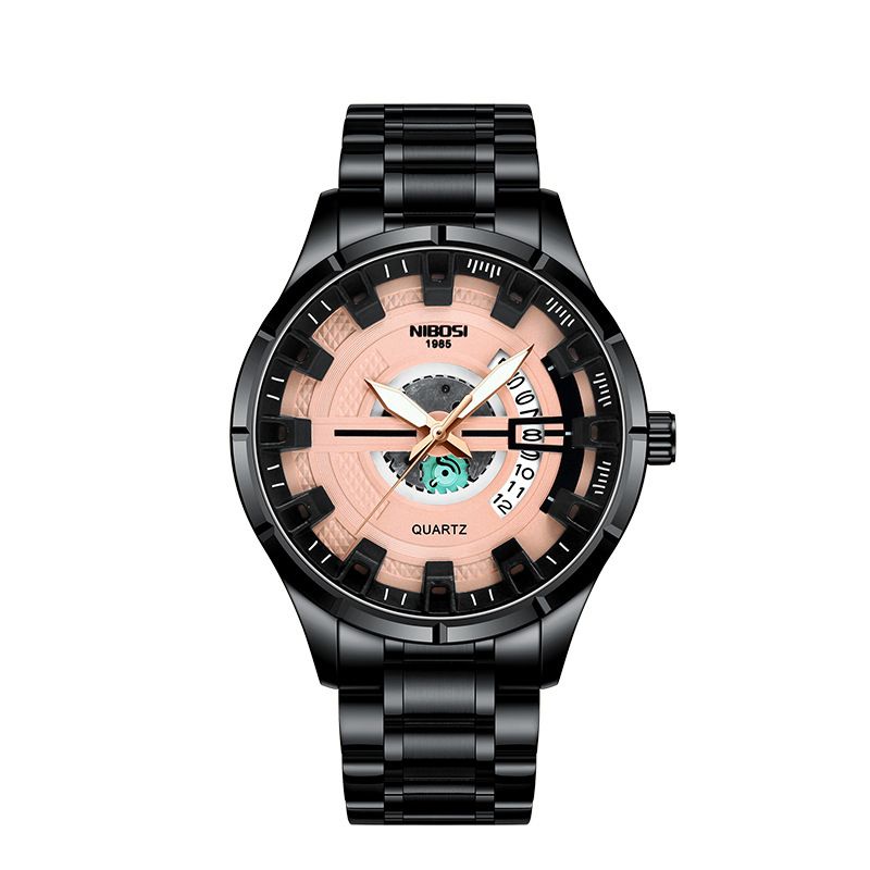 Men's Multi-functional casual watches students business Steel band watches boys waterproof luminous stainless steel quartz watch men's fashion accessories Black