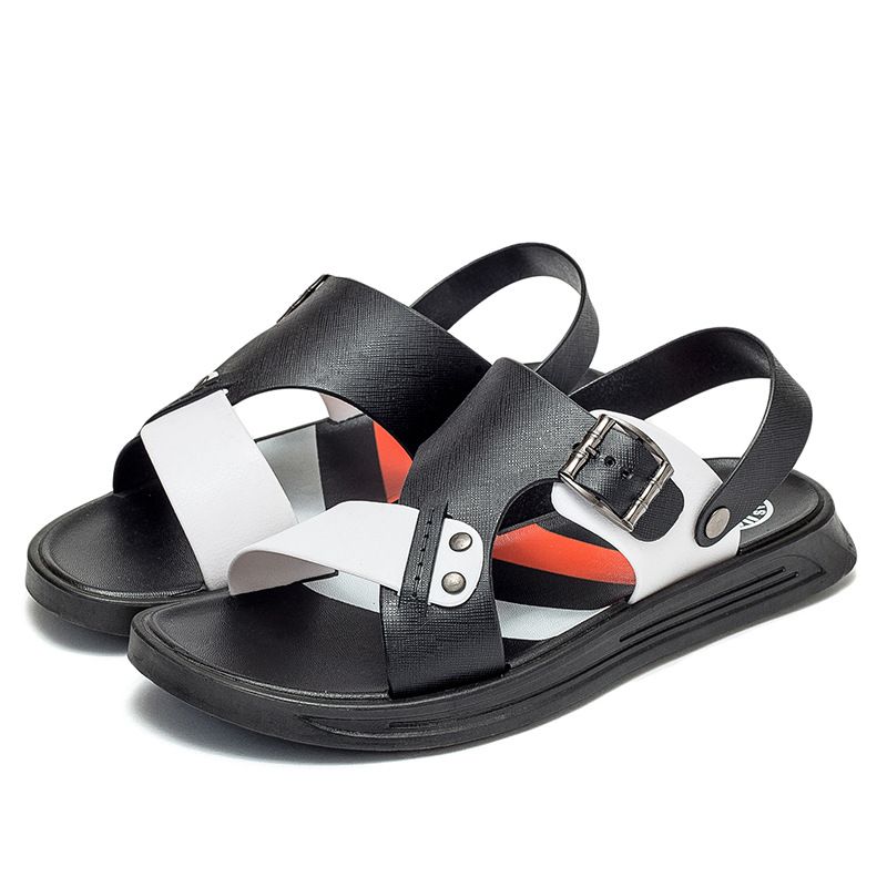 Summer Men's sandals boy's slippers and sandals dual-use non-slip fashion plastic sandals adult students beach casual flip-flops slippers Black,EU45