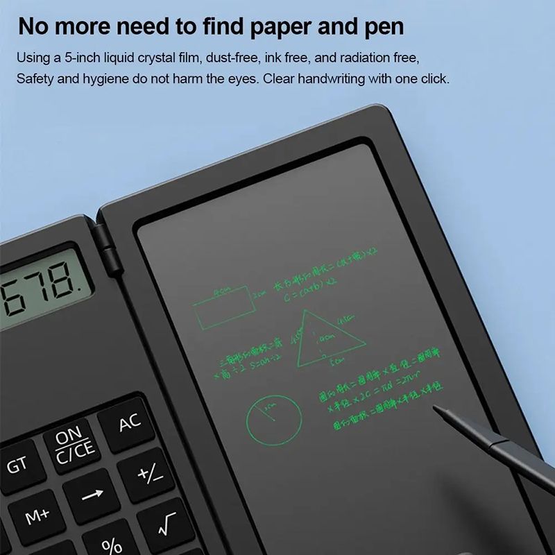 Calculator Folding LCD Writing Board 12 Digits Clear Display Pocket-sized Scientific Calculator with 5Inch LCD Notepad Writing Pad With Stylus For Students Office