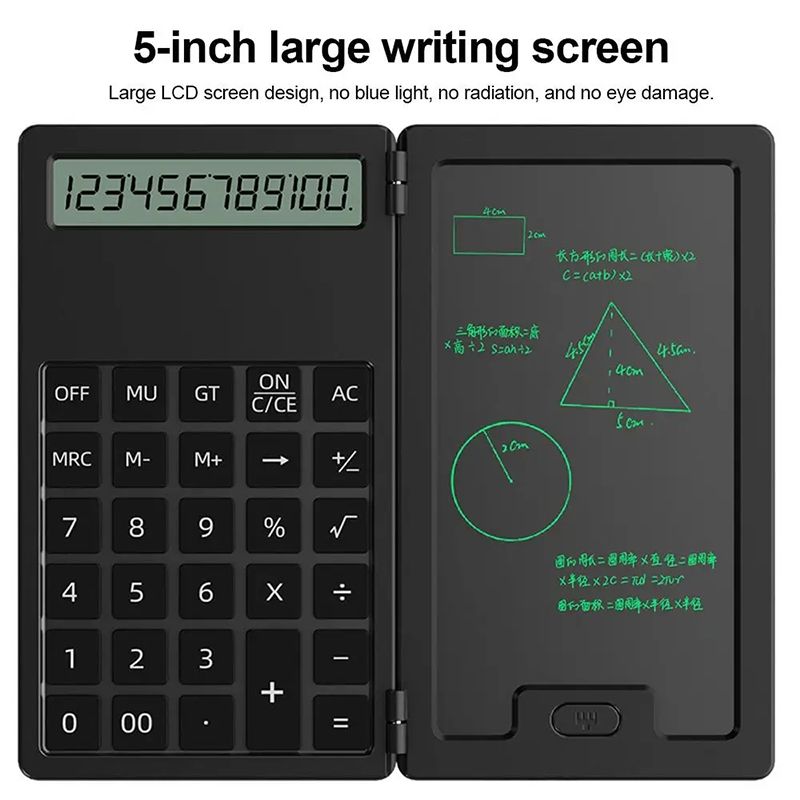 Calculator Folding LCD Writing Board 12 Digits Clear Display Pocket-sized Scientific Calculator with 5Inch LCD Notepad Writing Pad With Stylus For Students Office