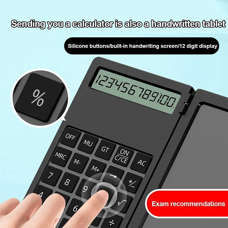 Calculator Folding LCD Writing Board 12 Digits Clear Display Pocket-sized Scientific Calculator with 5Inch LCD Notepad Writing Pad With Stylus For Students Office