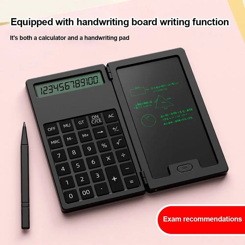 Calculator Folding LCD Writing Board 12 Digits Clear Display Pocket-sized Scientific Calculator with 5Inch LCD Notepad Writing Pad With Stylus For Students Office