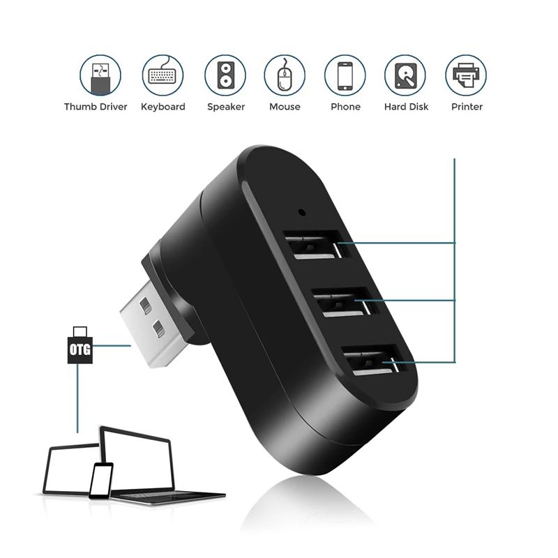 USB Hub 3.0 Adapter Rotate High Speed U Disk Reader USB Splitter 3 Ports USB 2.0 for Xiaomi Macbook Pro Laptop PC Accessories