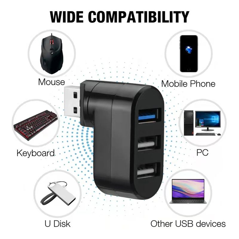 USB Hub 3.0 Adapter Rotate High Speed U Disk Reader USB Splitter 3 Ports USB 2.0 for Xiaomi Macbook Pro Laptop PC Accessories