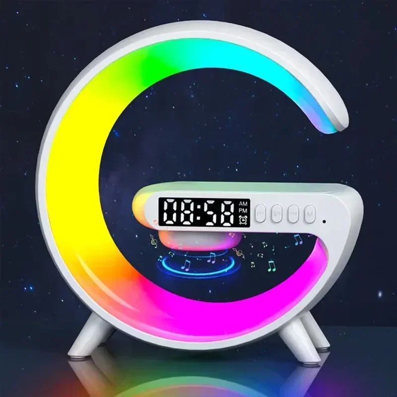 Multifunction 3 In 1 Wireless Charger Pad Stand Speaker RGB Night Light Fast Charging Station For Alarm Clock SpeakerHome Decor G Styling Smart Lamps Gifts for Girl Child