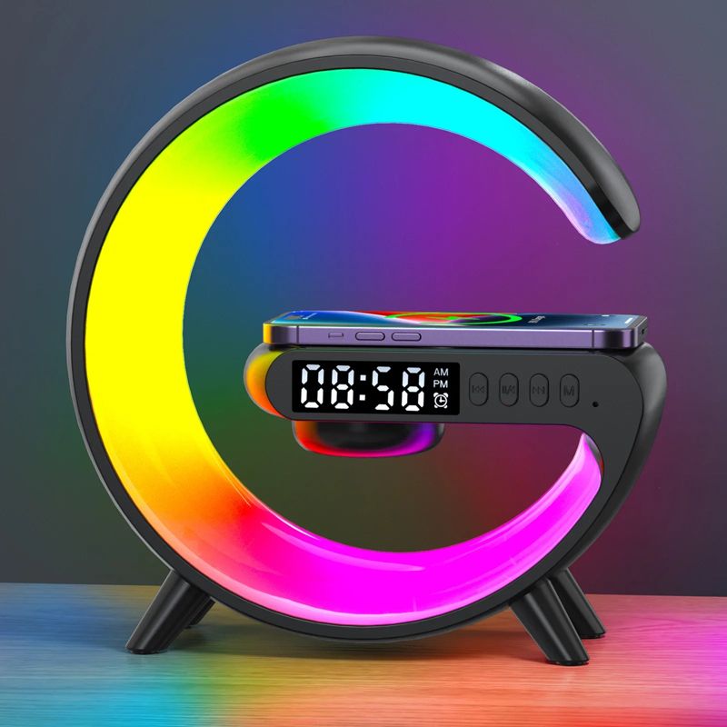 Multifunction 3 In 1 Wireless Charger Pad Stand Speaker RGB Night Light Fast Charging Station For Alarm Clock SpeakerHome Decor G Styling Smart Lamps Gifts for Girl Child