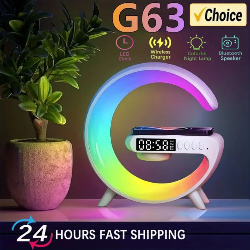 Multifunction 3 In 1 Wireless Charger Pad Stand Speaker RGB Night Light Fast Charging Station For Alarm Clock SpeakerHome Decor G Styling Smart Lamps Gifts for Girl Child