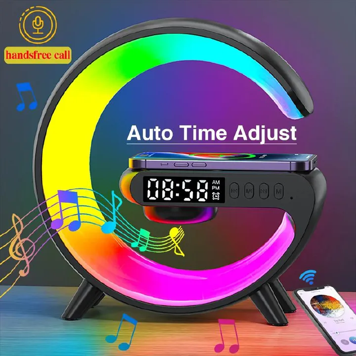 Multifunction 3 In 1 Wireless Charger Pad Stand Speaker RGB Night Light Fast Charging Station For Alarm Clock SpeakerHome Decor G Styling Smart Lamps Gifts for Girl Child