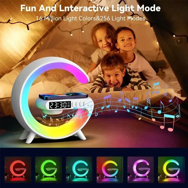 Multifunction 3 In 1 Wireless Charger Pad Stand Speaker RGB Night Light Fast Charging Station For Alarm Clock SpeakerHome Decor G Styling Smart Lamps Gifts for Girl Child