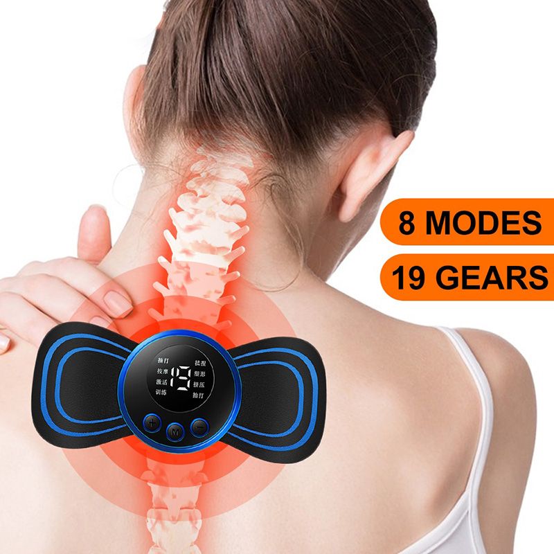 EMS Neck Massagers LCD Display Electric Cervical Vertebra Massage Patch for Relieve Relax Muscle Fatigue Relaxation Portable Neck Stretcher, Neck Back Patch 8 Mode Pulse Muscle Stimulator Relief Pain