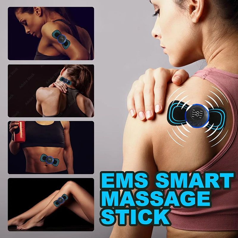 EMS Neck Massagers LCD Display Electric Cervical Vertebra Massage Patch for Relieve Relax Muscle Fatigue Relaxation Portable Neck Stretcher, Neck Back Patch 8 Mode Pulse Muscle Stimulator Relief Pain