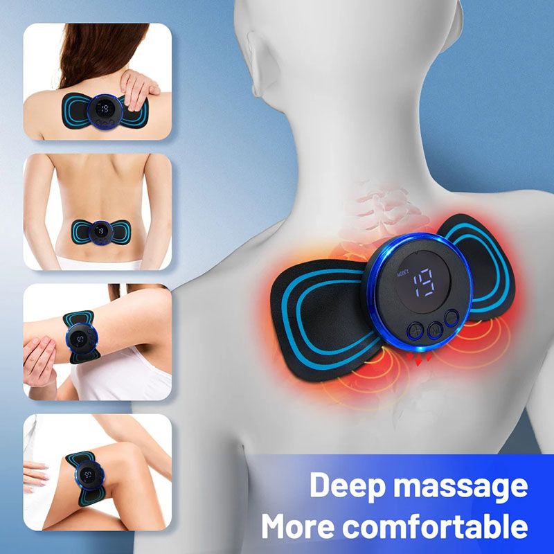 EMS Neck Massagers LCD Display Electric Cervical Vertebra Massage Patch for Relieve Relax Muscle Fatigue Relaxation Portable Neck Stretcher, Neck Back Patch 8 Mode Pulse Muscle Stimulator Relief Pain