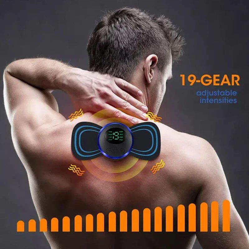 EMS Neck Massagers LCD Display Electric Cervical Vertebra Massage Patch for Relieve Relax Muscle Fatigue Relaxation Portable Neck Stretcher, Neck Back Patch 8 Mode Pulse Muscle Stimulator Relief Pain