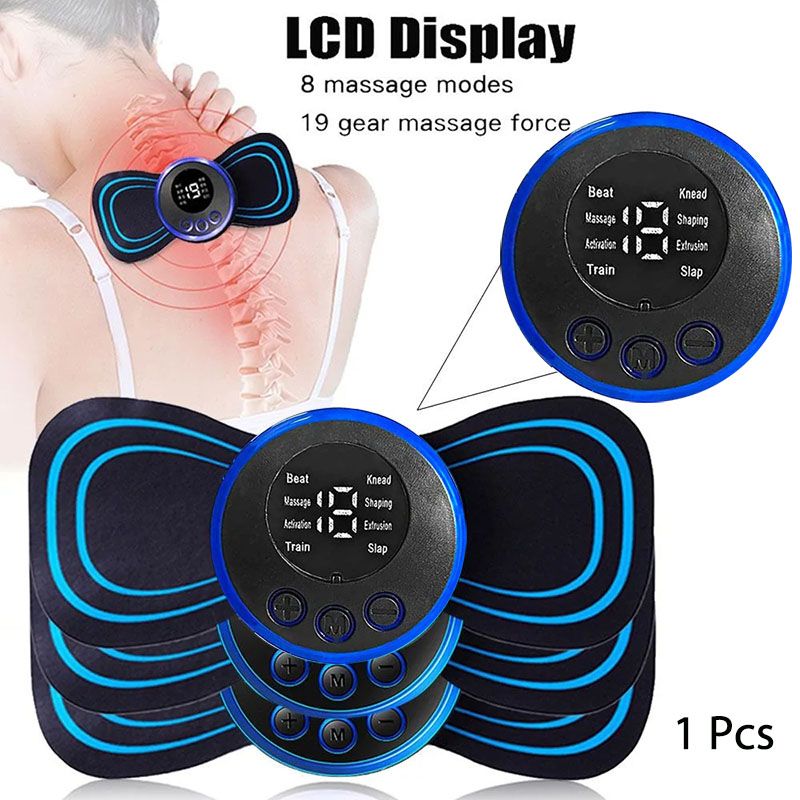 EMS Neck Massagers LCD Display Electric Cervical Vertebra Massage Patch for Relieve Relax Muscle Fatigue Relaxation Portable Neck Stretcher, Neck Back Patch 8 Mode Pulse Muscle Stimulator Relief Pain