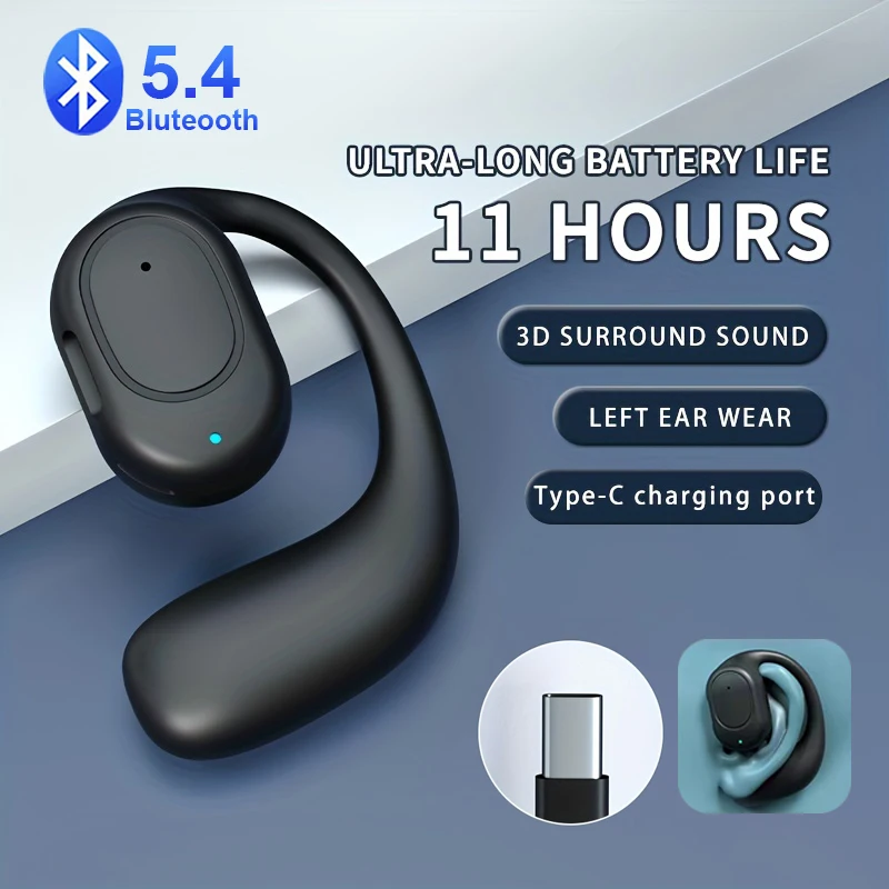 Bluetooth 5.4 Earphones Ear Clip Bluetooth Headphones Sports Wireless Earbud with Microphone HiFi Stereo Headset for iOS Android Huawei, Bone Conduction Handsfree Noise Canceling Earphones