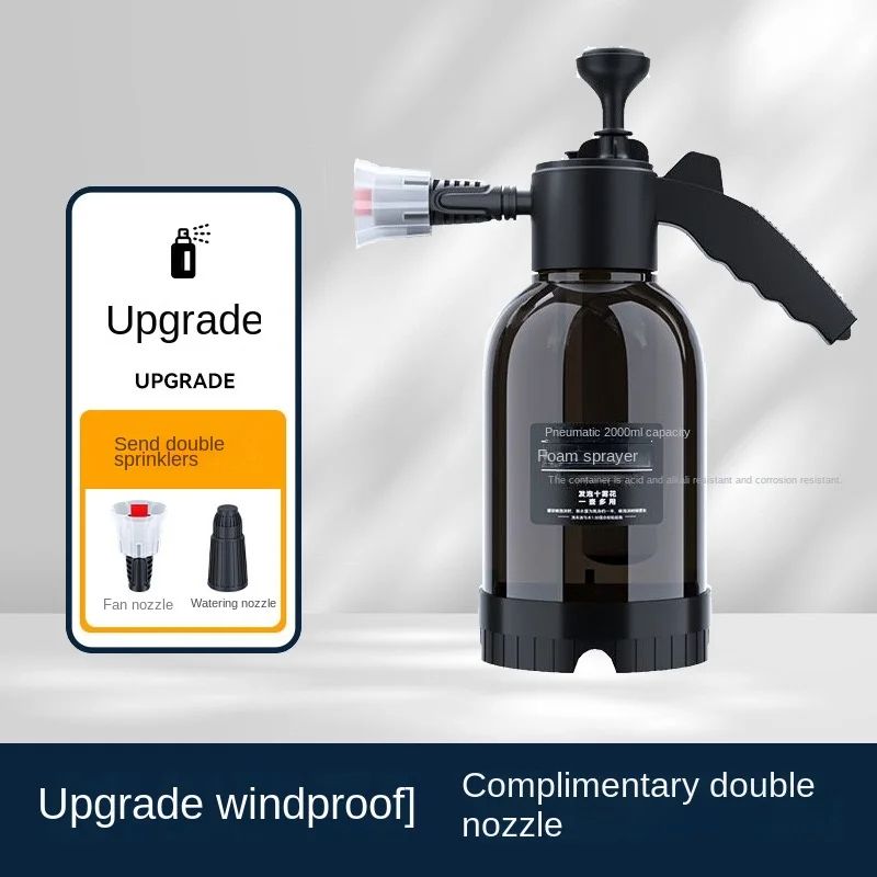 2L Hand Pump Foam Sprayer with 2 Types of Nozzle Hand Pneumatic Foam Cannon Snow Foam Car Wash Spray Bottle Car Window Cleaning