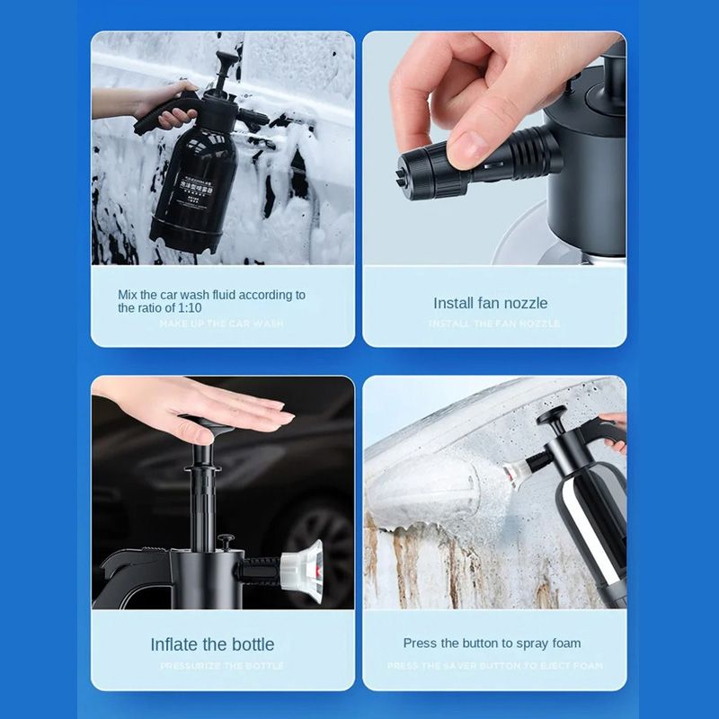 2L Hand Pump Foam Sprayer with 2 Types of Nozzle Hand Pneumatic Foam Cannon Snow Foam Car Wash Spray Bottle Car Window Cleaning