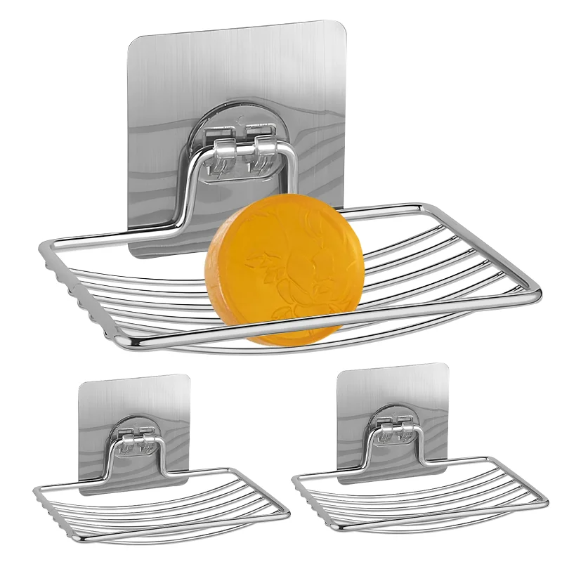 1-2Pcs Soap Rack Stainless Steel Punch-free Wall Hanging Sucker Soap Box Bar Soap Sponge Holder Adhesive Soap Dish for Bathroom