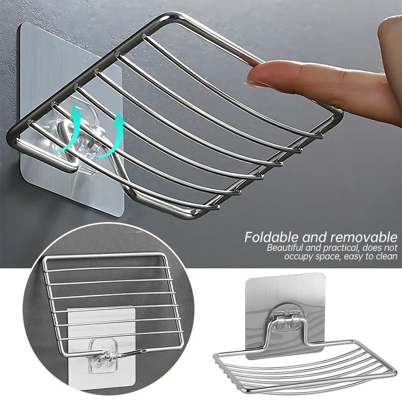 1-2Pcs Soap Rack Stainless Steel Punch-free Wall Hanging Sucker Soap Box Bar Soap Sponge Holder Adhesive Soap Dish for Bathroom