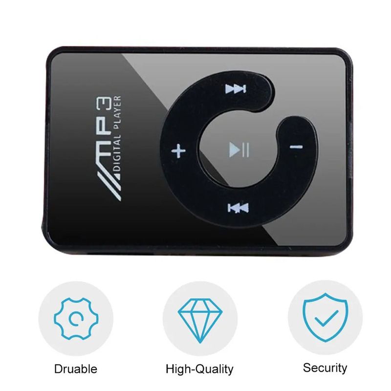 Mini MP3 Portable Mirror Clip MP3 Player Music Media Support SD TF Card Fashion Hifi MP3 for Outdoor Sports Mini Convenience